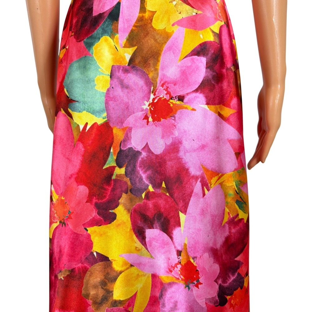 Bebe Pink Floral Watercolor Satin Maxi Dress Sleeveless V-Neck 703763P Size S - Picture 7 of 13